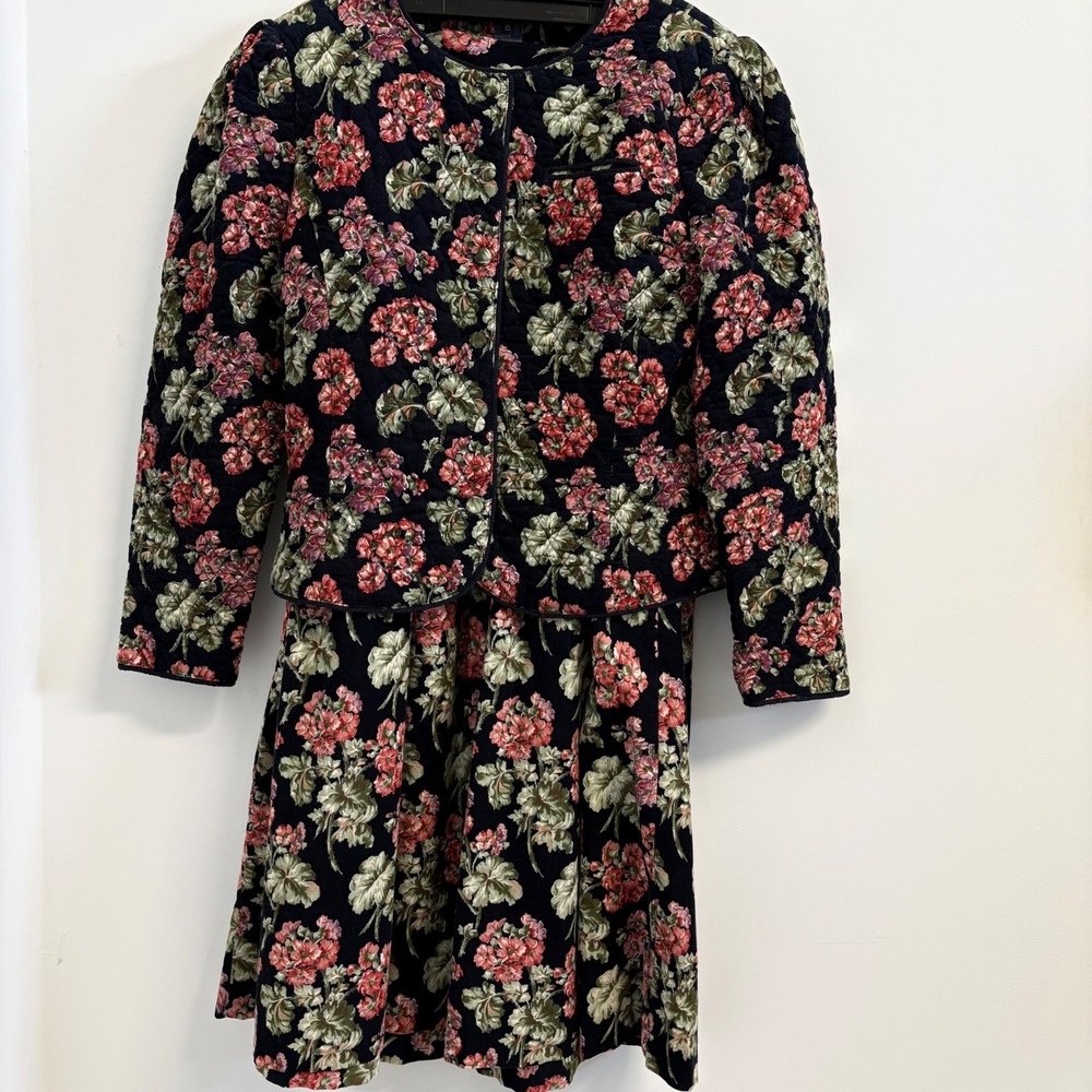 Herman Geist Vintage Floral Quilted Corduroy Jacket and Maxi Skirt Set Size 6